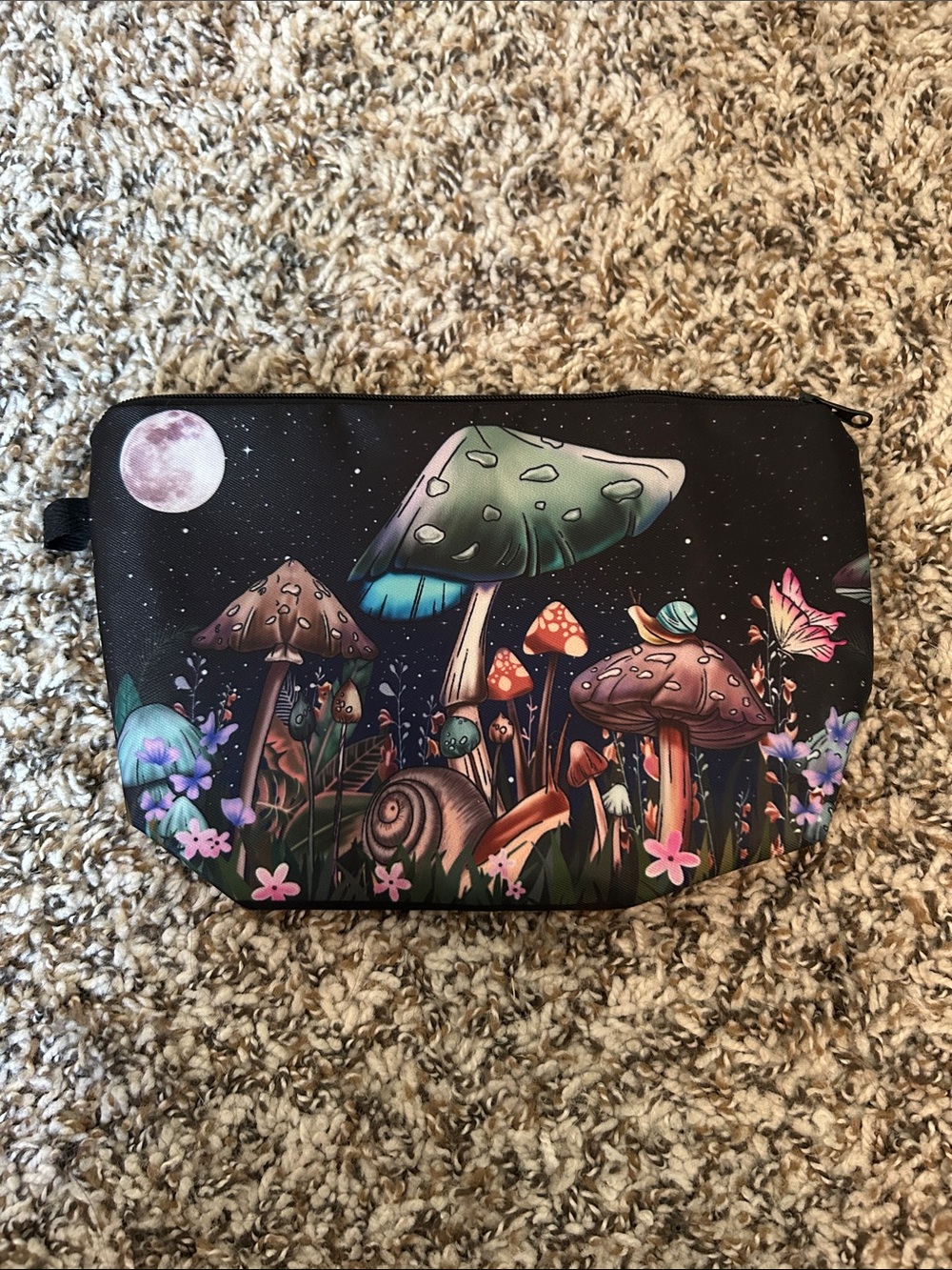 Mystical Mushroom Nightscape Cosmetic Pouch - Black